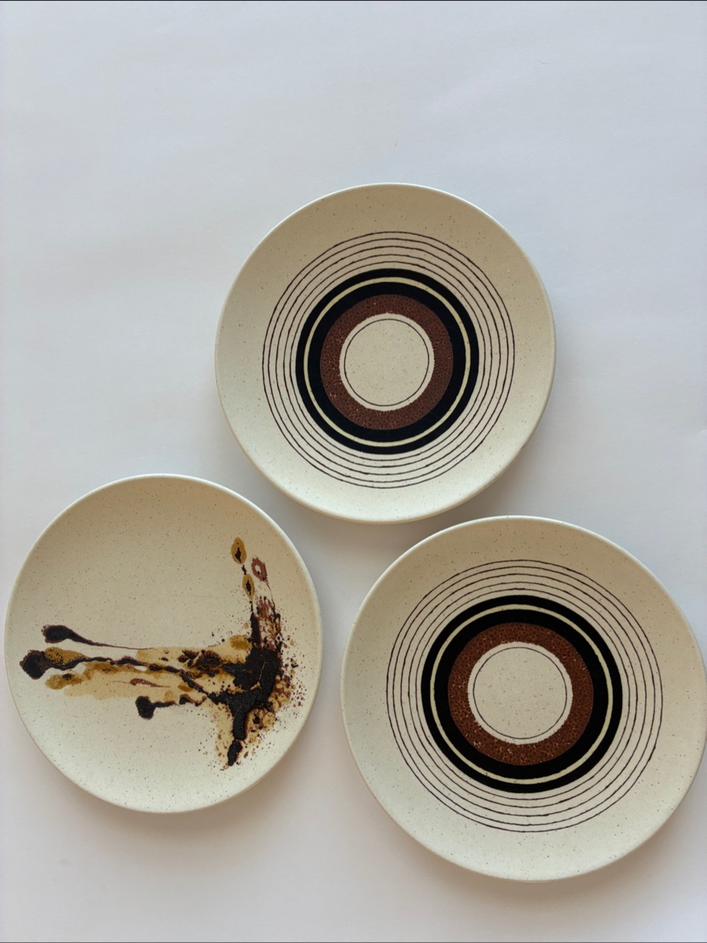 Mikasa 1970’s Indian Feast Speckled Ceramic Plate Trio